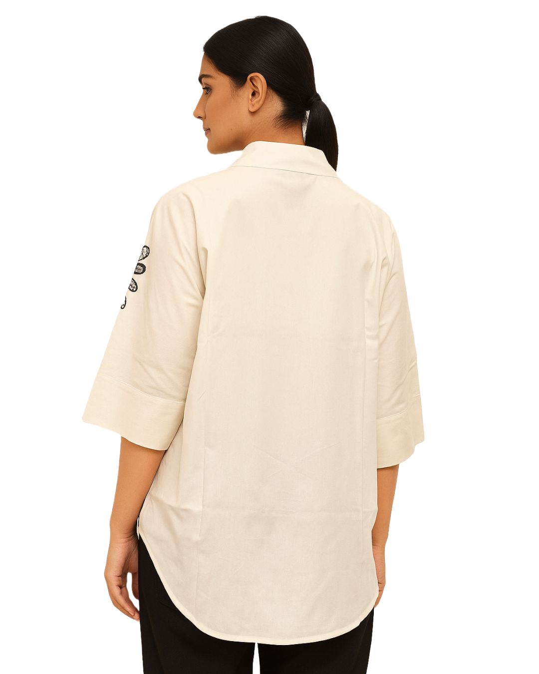 White Floral Embroidered Cotton Shirt Tunic – M to XXL