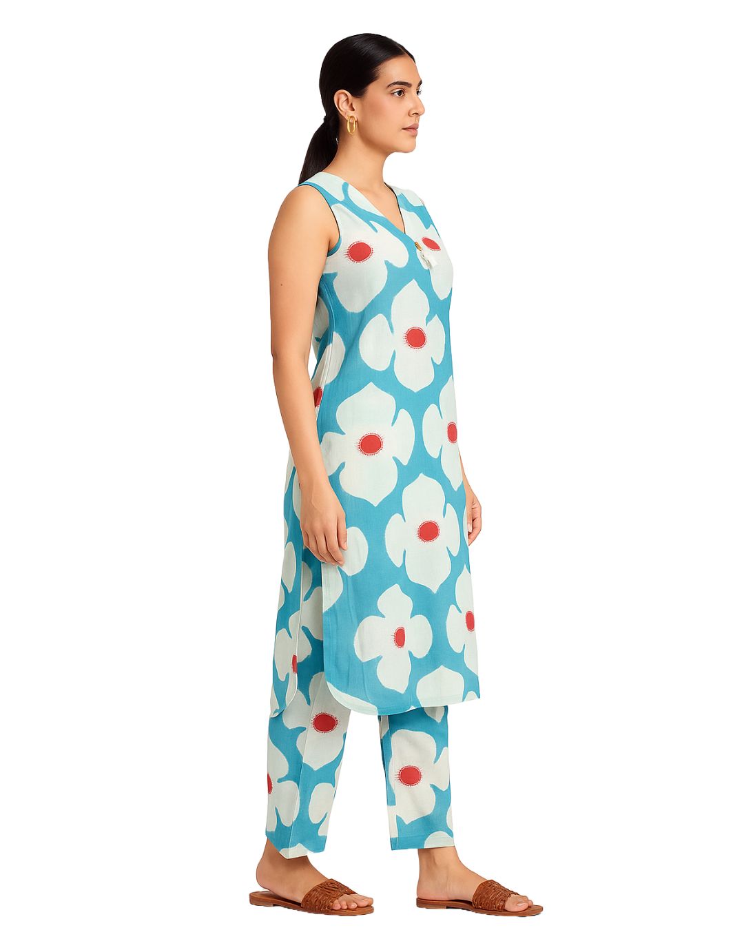 YFS Sleeveless Cotton Plazo Cord Set – Aqua Bloom Collection