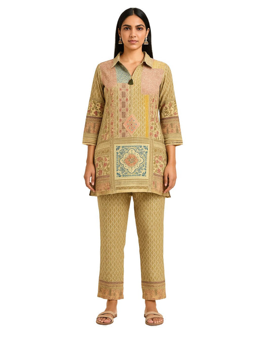 Elegant Printed Muslin Cord Set – Soft Ethnic Wear for Women